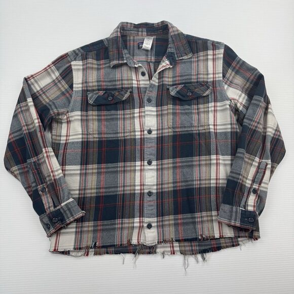 Patagonia Mens L Organic Cotton Plaid Flannel Shirt Cut Off Frayed Hem - Picture 8 of 11